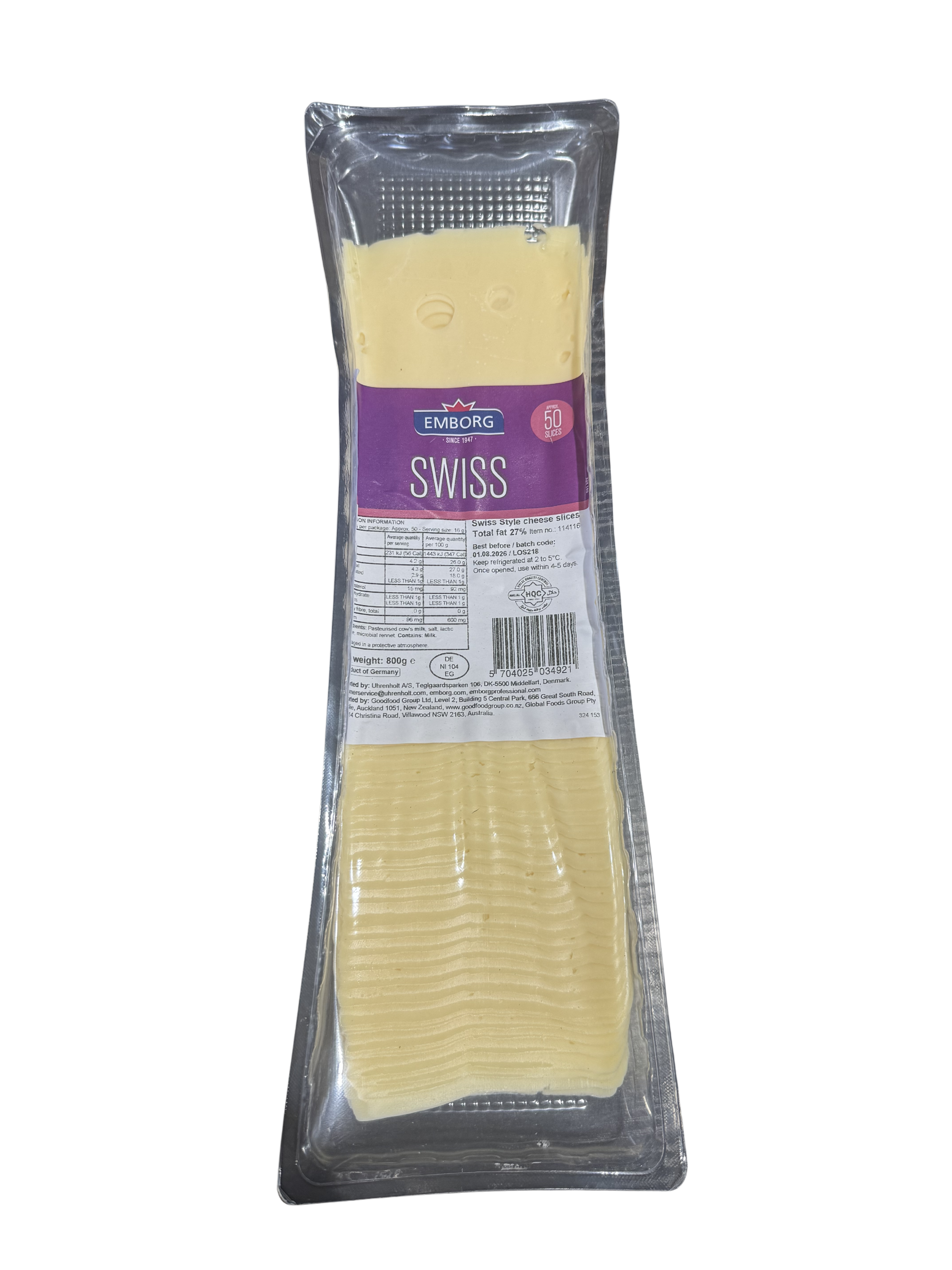 Swiss Cheese Slices 800g (50pcs)